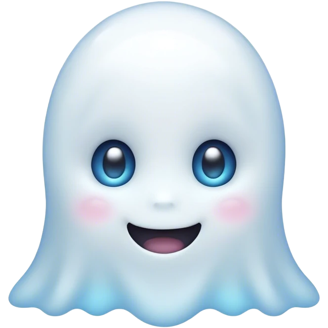 Cinematic Cute Ghost Portrait Emoji, with a playful, rounded translucent form in soft pastel whites and blues, featuring large, sparkling eyes and a gentle, mischievous smile, simplified yet irresistibly endearing, highly detailed with a soft glowing outline that captures the charm of a friendly spirit ready to float into your heart! emoji