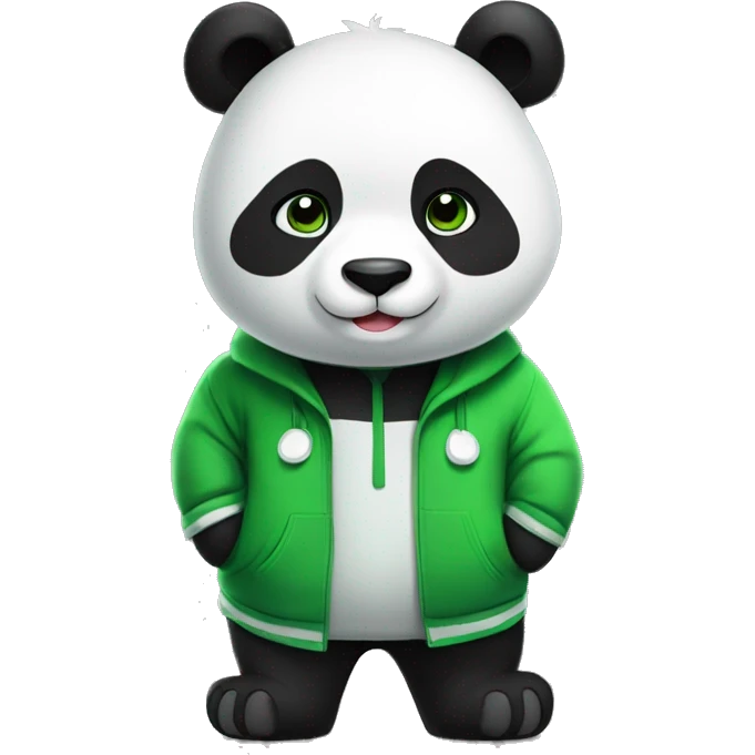 black and white panda in green clothes and on his clothes should be written theo the best emoji