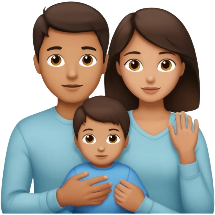 a brunette boy with his girlfriend and brunette 2 year old emoji