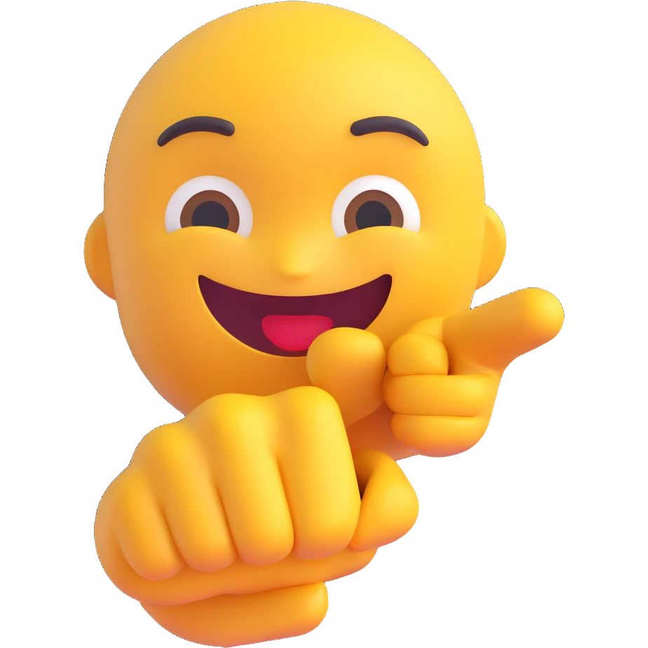 3D emoji, finger pointing at you, Microsoft fluent style, friendly, clear details emoji