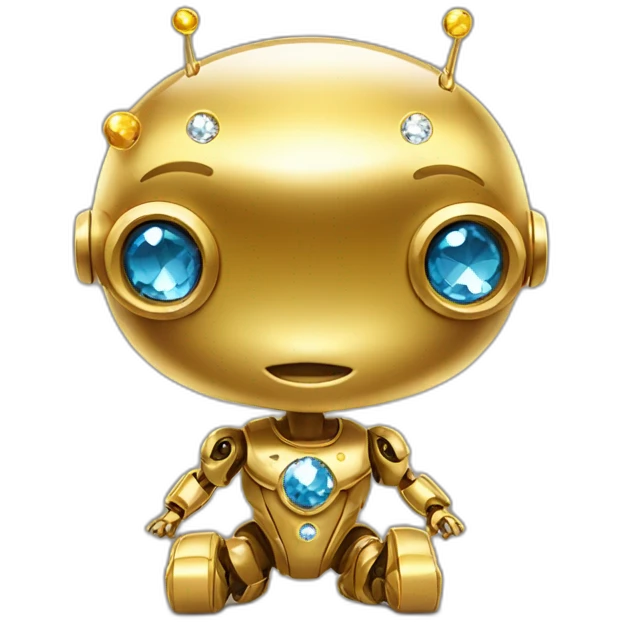 a golden baby robot with diamons emoji