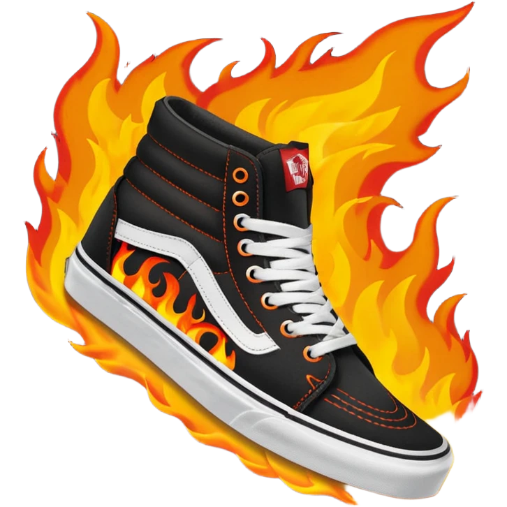 Vans shoes black skate and fire in front logo write irish khan on fire emoji