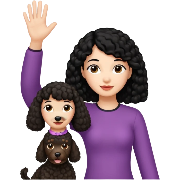 Ponytail black hair girl with brown Poodle say goodbye  emoji