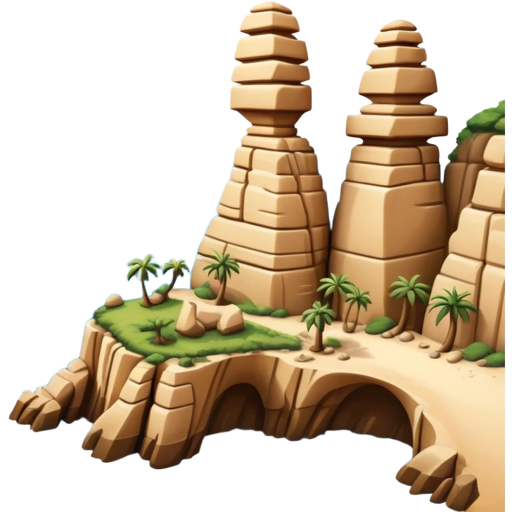 Cinematic Realistic Raouche Rocks Landmark Emoji, depicted with dramatic natural rock formations along the Beirut coastline rendered with intricate detail and dynamic natural lighting. emoji