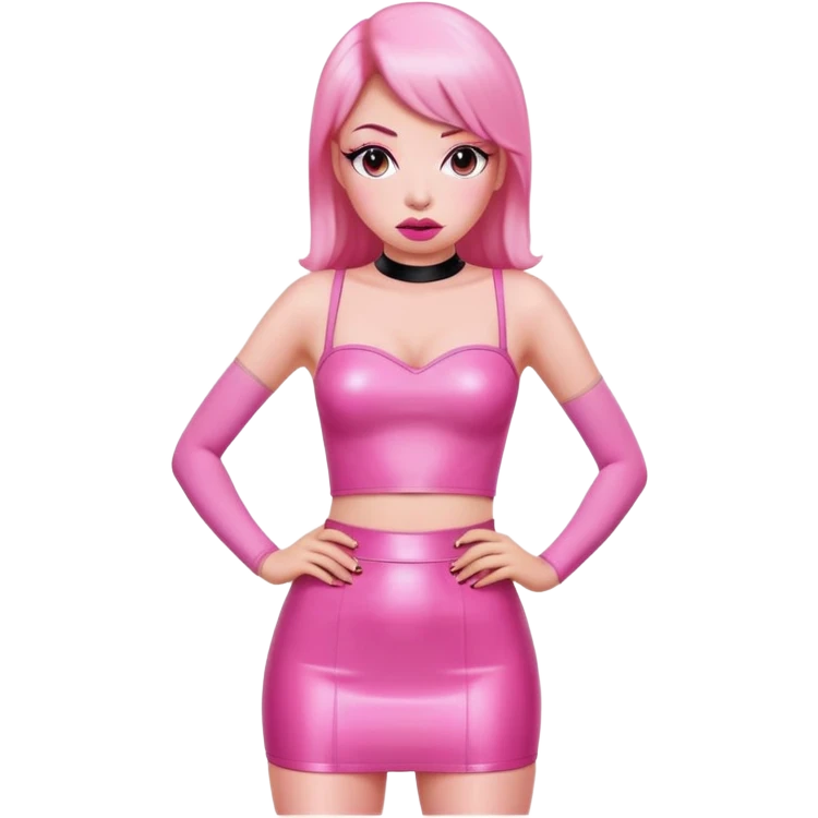 Pink tight mini latex skirt and short top and big lips  emoji