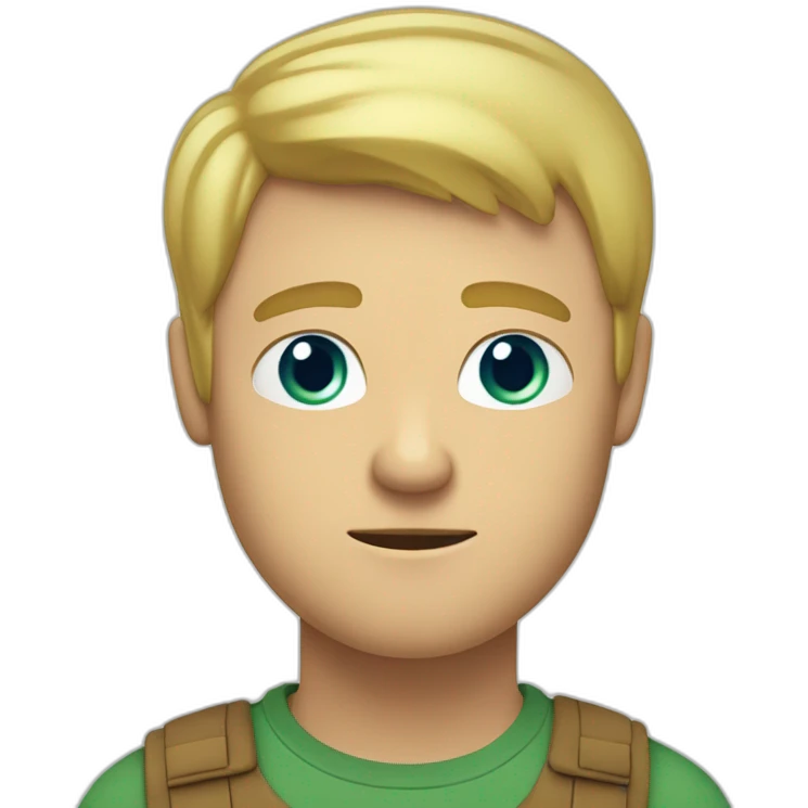 short blonde man with flushed face in a brown T-shirt and greeny blue eyes who is not smiling because he is flushing emoji