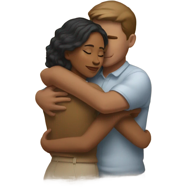White male hugging brown woman emoji
