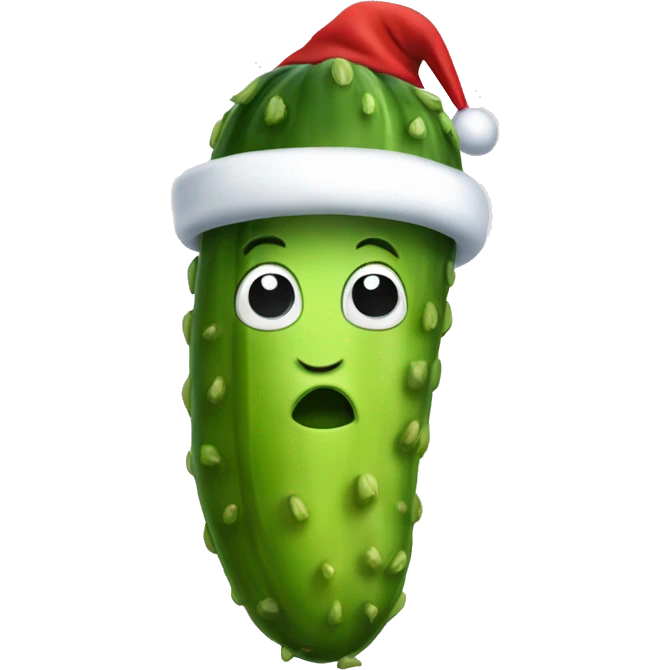 Cartoon dill pickle with santa hat emoji