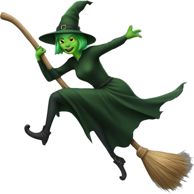 Green witch on a broom emoji