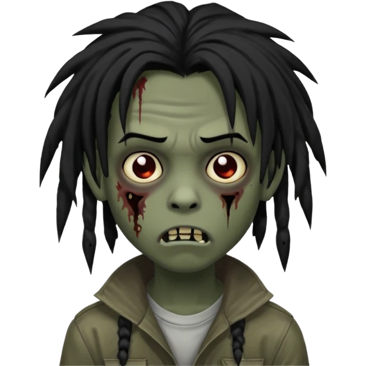 Boy, zombie, black hair, medium long, emo, dreads, dark, spooky, creepy expression emoji
