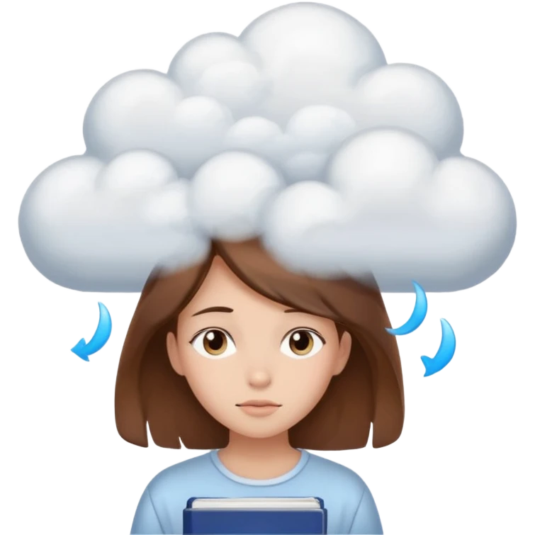 determined shy girl who is dreaming of 100%on her exam in a dream cloud   brown hair emoji