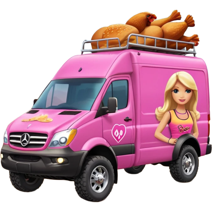 Barbie’s insanely hot butt burning chicken sandwich Extended length Sprinter 4500 van high roof off road rally delivery truck capable of rock and desert racing  emoji