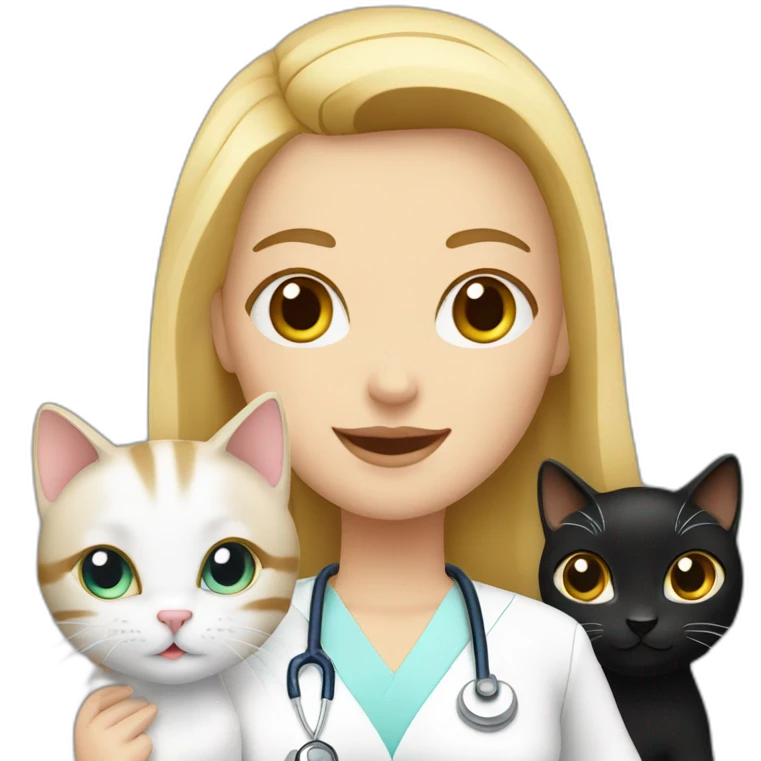 Nurse Blond white girl with 2 cats  one brown and one black emoji