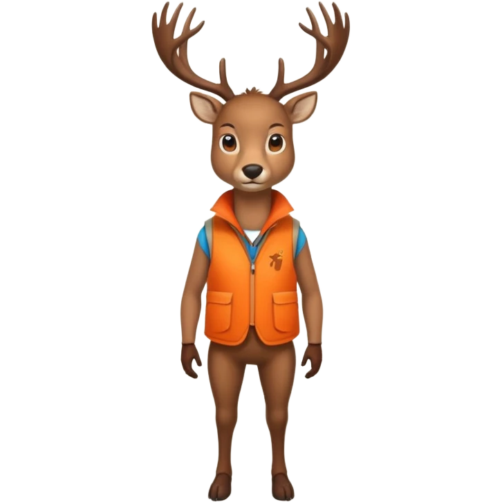 crea un venado de cuerpo completo que lleve un chaleco color naranja y que el chaleco lleve en el lado izquierdo el nombre de (telamon) emoji