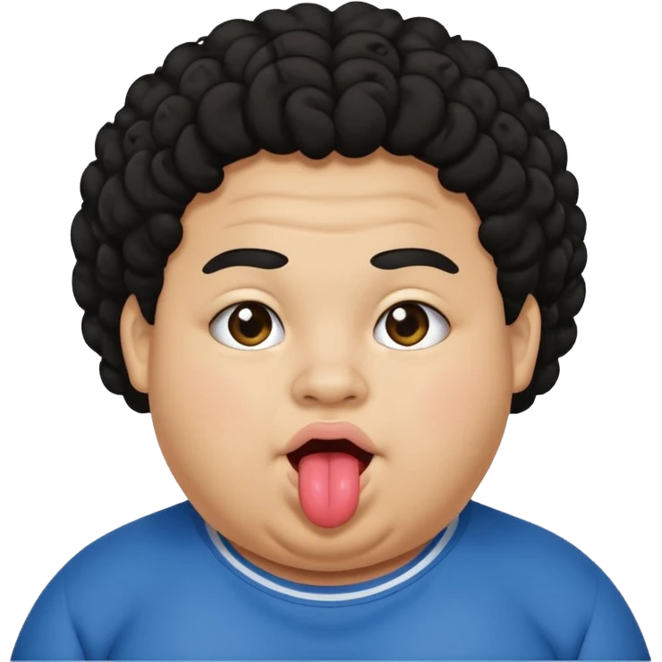 Fat teen from kosovo with flat and a little curly hair with his tongue out emoji