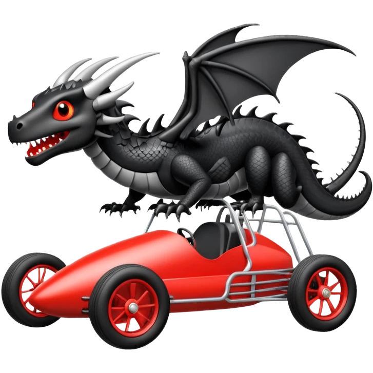 Special air-cooled three-cylinder race car whose frame and suspension is made of shopping cart material with a large gas tank, and rear spoiler, is being tested by a small black dragon  emoji