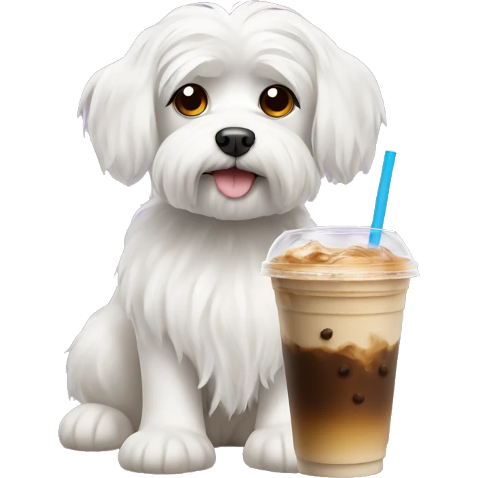 Maltese dog with iced coffee emoji