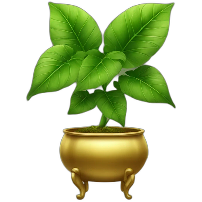 divine plant with big leaves in a golden pot with a stand emoji
