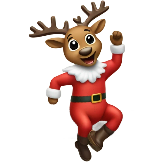 rudolph in a santa costume jumping over a log emoji