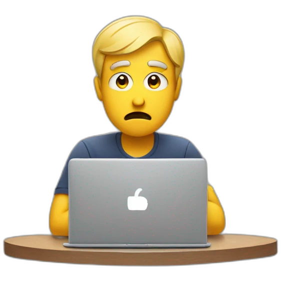A confused man with a question mark and a laptop emoji