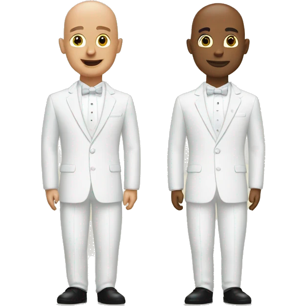 two male grooms in white one bald emoji