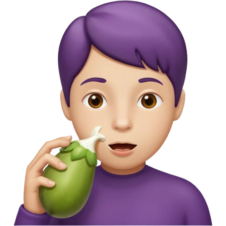 A face with an eggplant in its mouth with milk coming out emoji