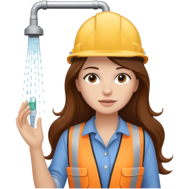 beautiful girl with long brown hair constructing new shower emoji