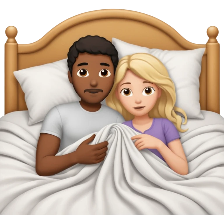 Black man and white woman naked in bed having sex emoji