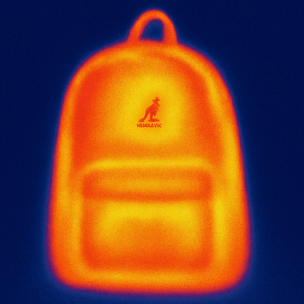 A Kangol backpack with small logo emoji