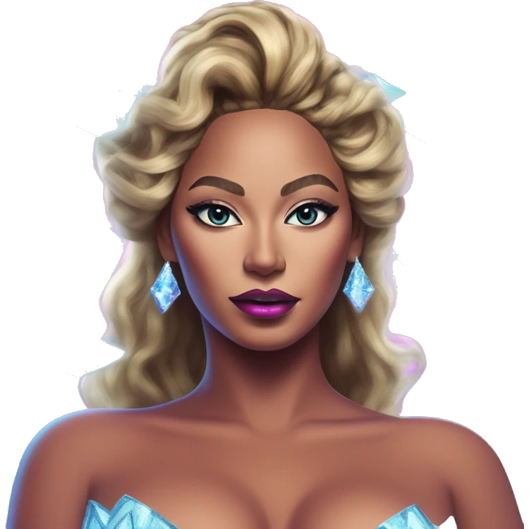 Synthwave Beyoncé in Elsa style, oil paint, epic eyes, intricate lips, exquisite pose, beautiful, desirable, logical emoji