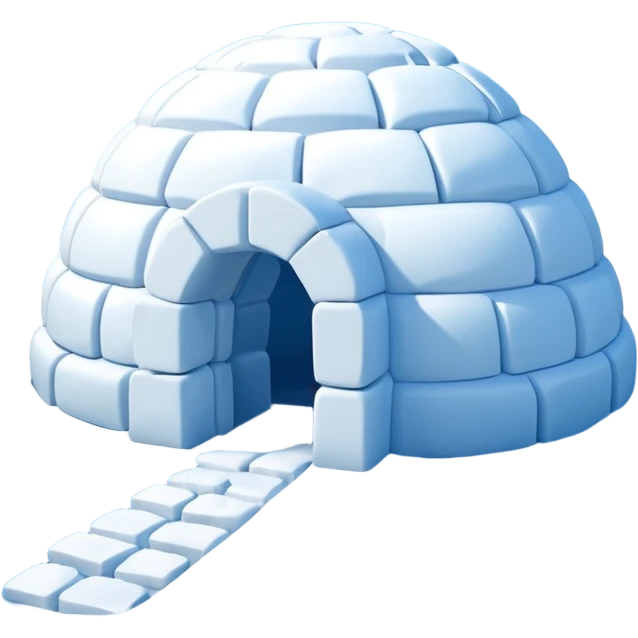 A traditional snow igloo on a vast snowy plain under a clear blue sky. Soft sunlight casts gentle shadows across the snow. The igloo has a small entrance tunnel and compacted snow blocks forming its dome. Realistic Arctic environment, crisp atmosphere, calm winter feeling. emoji