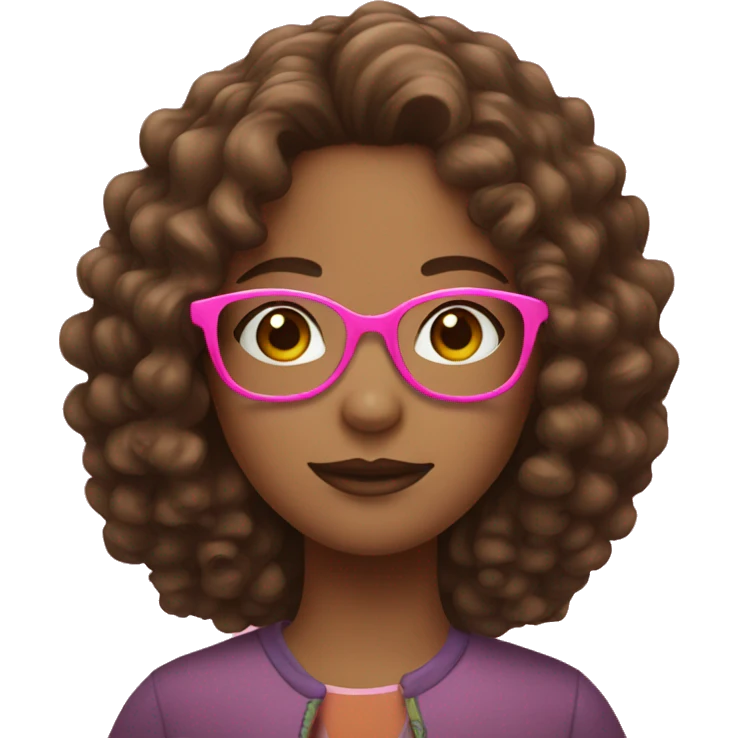 girl with brown curly hair and pink glasses emoji
