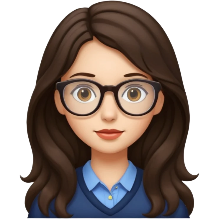 Brunette (more brunette) girl with long not to wavy hair and glasses emoji