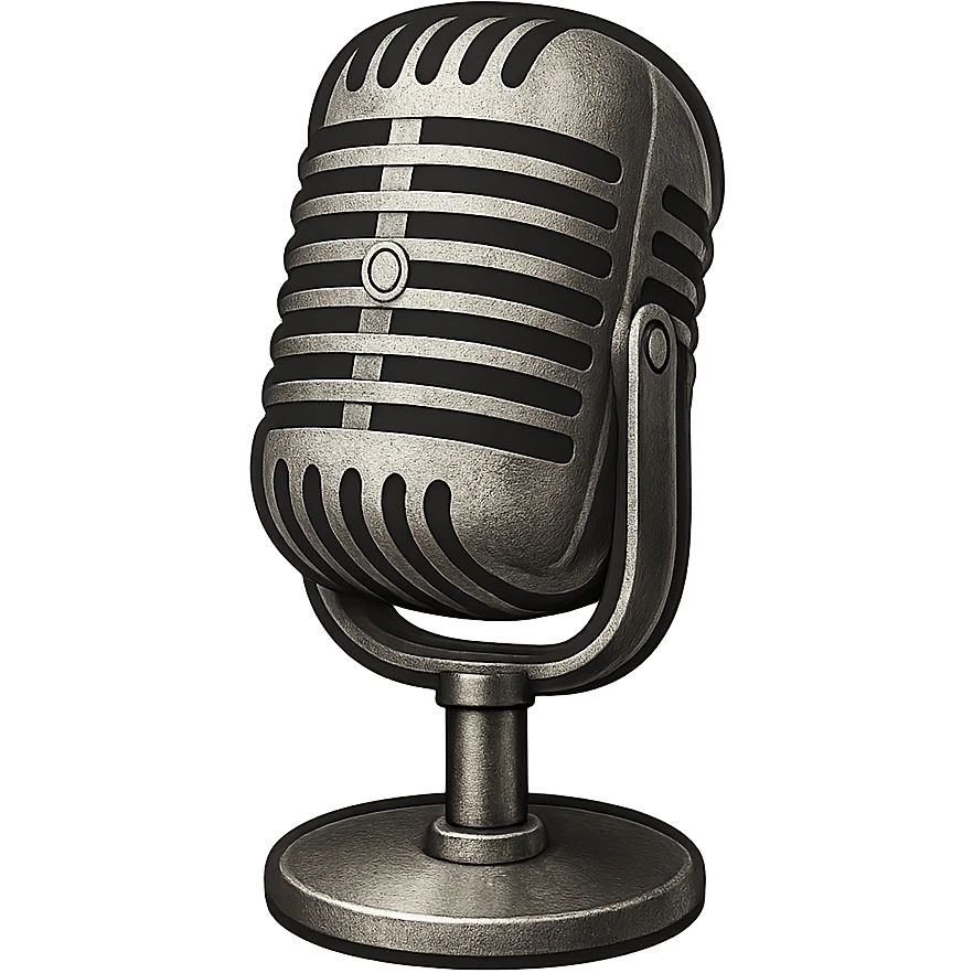 vintage style microphone icon, classic 1950s look, metallic details emoji