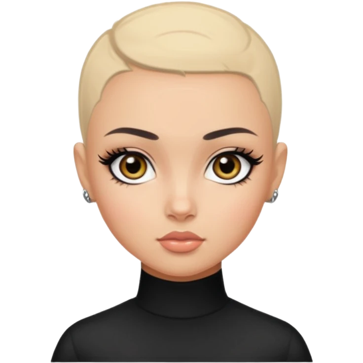 russian features, BLACKF buzz cut, beauty,  hair, light skin,  hazel eyes, pretty eyes, black eyeliner, pretty bratz baddie  emoji