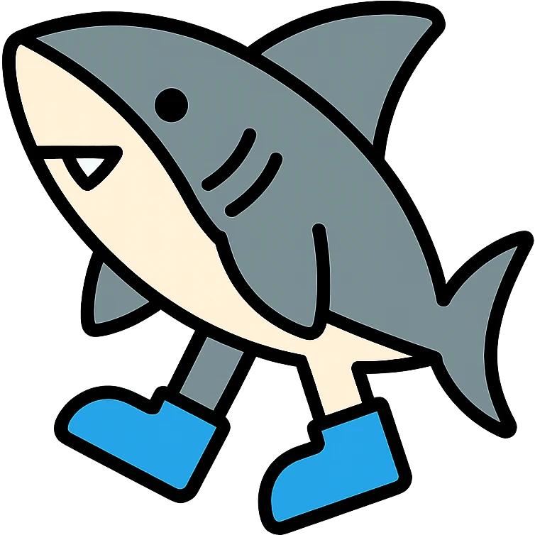 shark with blue shoes color outline icon emoji