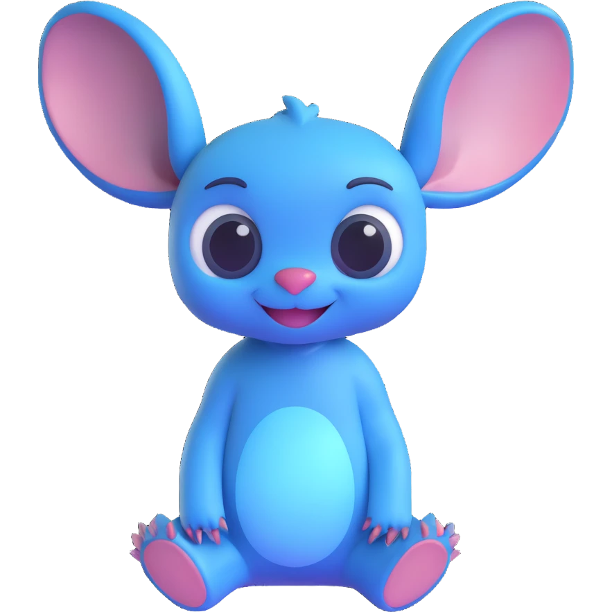 cute blue alien Stitch from Lilo & Stitch, big ears, smiling, simple background emoji