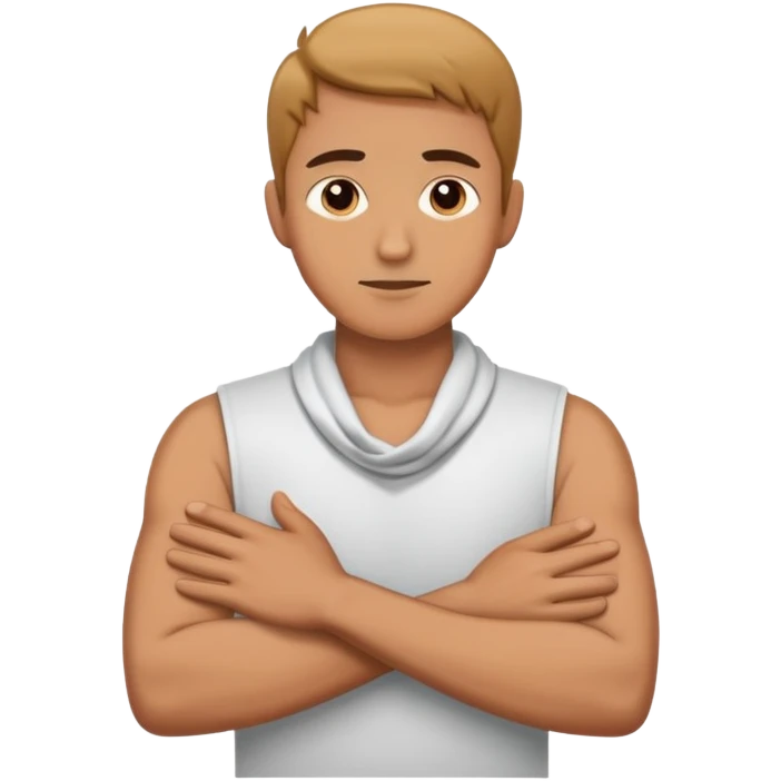 ￼man crossing his arms with his hands around his neck  emoji