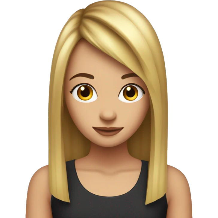 girl with straight hair curtain bang hair cut fair in colour using hp laptop emoji