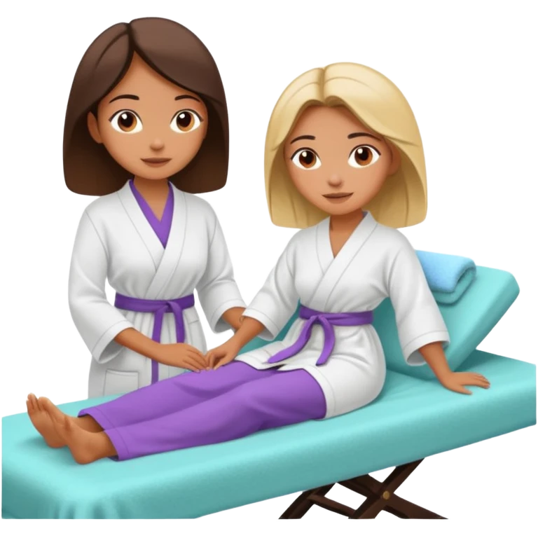 girl on spa bed relaxing while getting massage from woman emoji