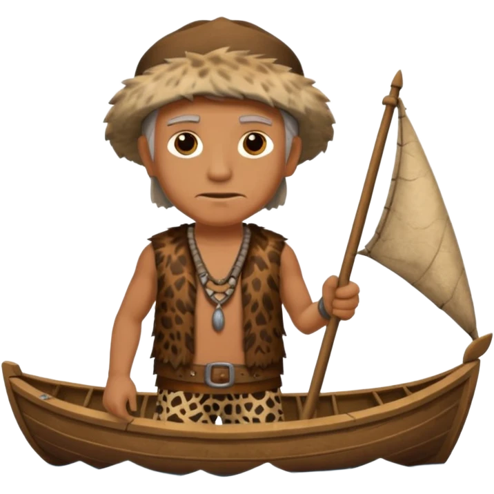 Ancient  man with animal skin clothes with boat  emoji