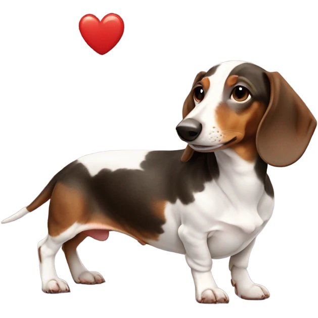 Piebald dachshund with a red heart emoji