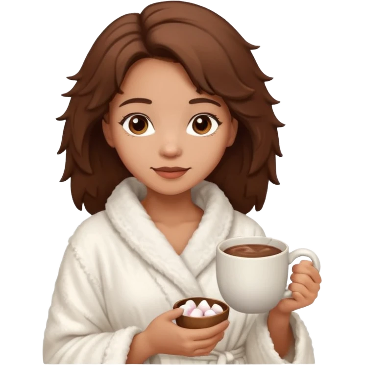 {
      "type": "human",
      "look": "fluffy robe woman, messy hair, holding cup of cocoa",
      "description": "a woman in a fluffy robe with messy hair, holding a cup of cocoa"
    } emoji