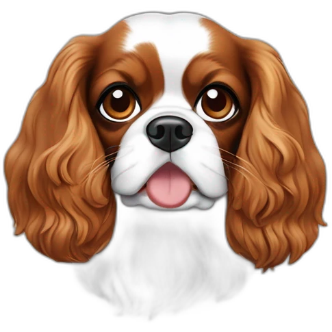 Cavalier King Charles noir et blanc avec os dans la bouche emoji