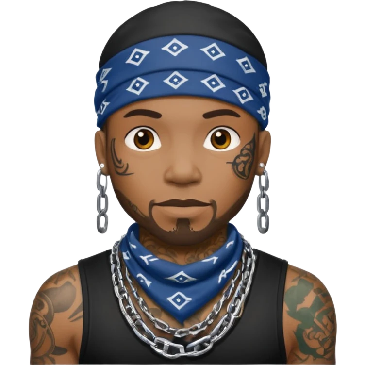 black man with tattoos, chain, grills, gang member style emoji