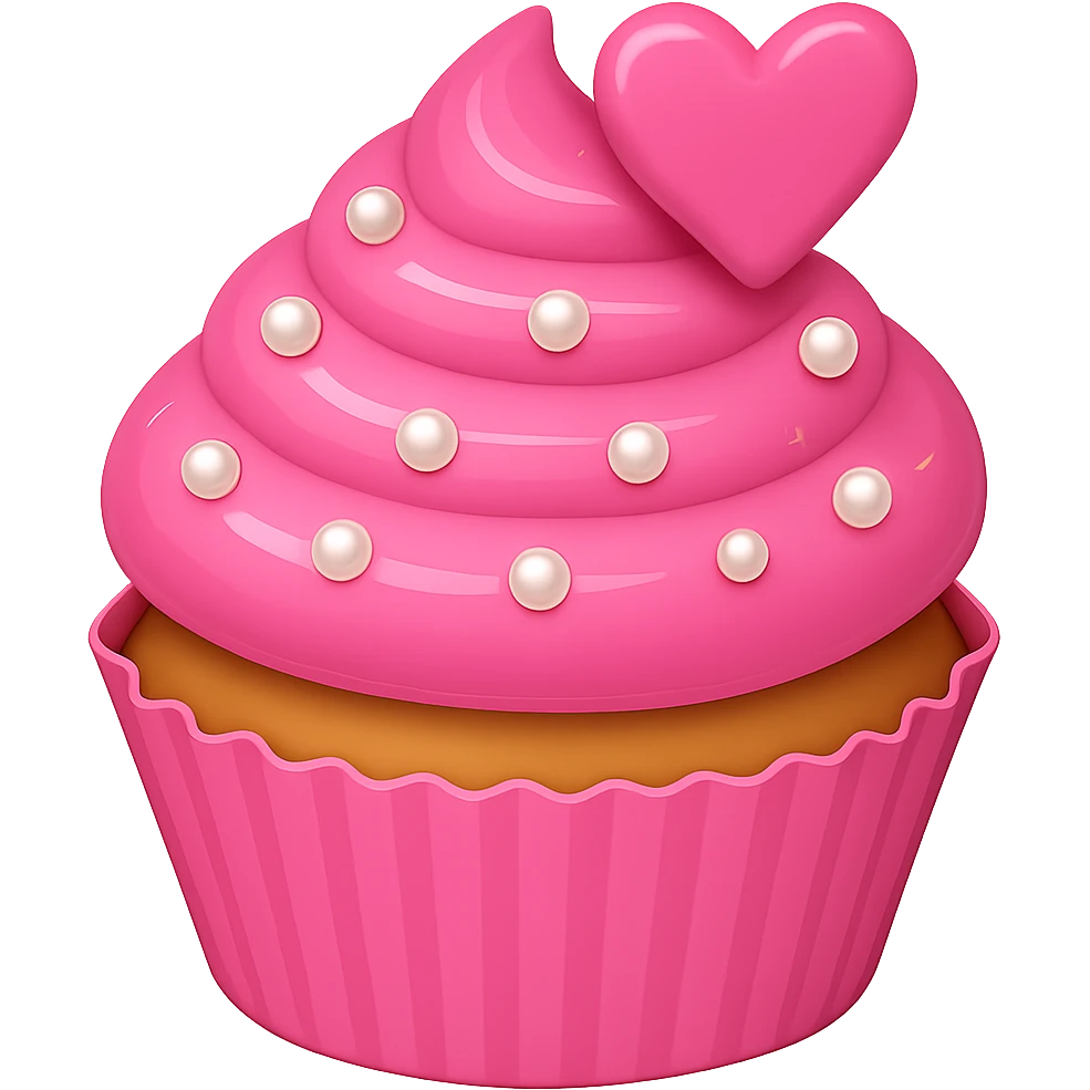 Remove the stars from the image. Keep the cupcake pink with pearls. The style should resemble emoji style. Remove the background completely. emoji