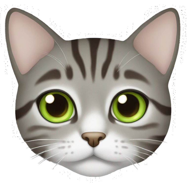 Grey with brown Tabby cat with green eyes emoji