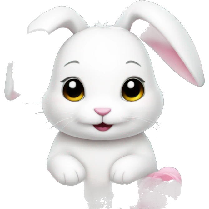cute white bunny holding light pink peonies emoji