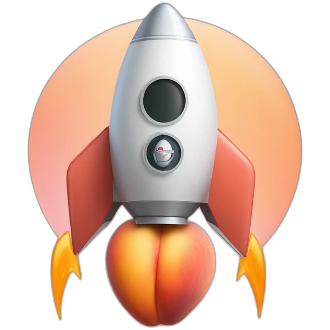 A space rocket in shape of a peach with a C letter logo inside emoji