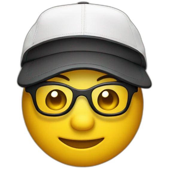 crea un emoji amarillo con lentes oscuros tipo aviador y gorra negra emoji